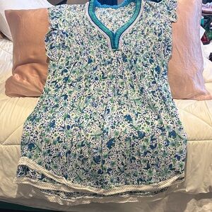 Poupette St Barth Blue & Green Floral V-Neck Mini Dress